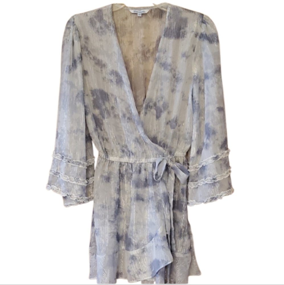 Blue Island NWOT Sheer Silver & Blue Striped Faux Wrap Dress Or‎ Coverup Size XS